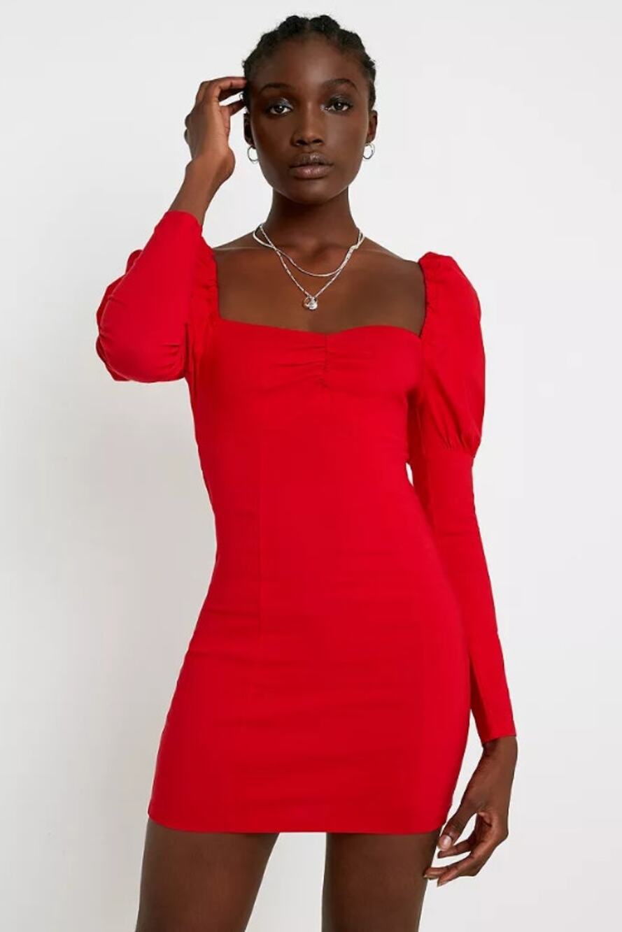 URBAN OUTFITTERS Elisa Bengaline Mini Dress Red Puff Sleeve Cocktail Women's XS